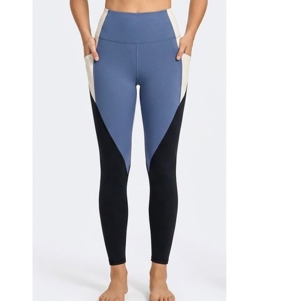 Victoria's Secret Colorblock High Rise Leggings Blue Black White Size 12 Pocket